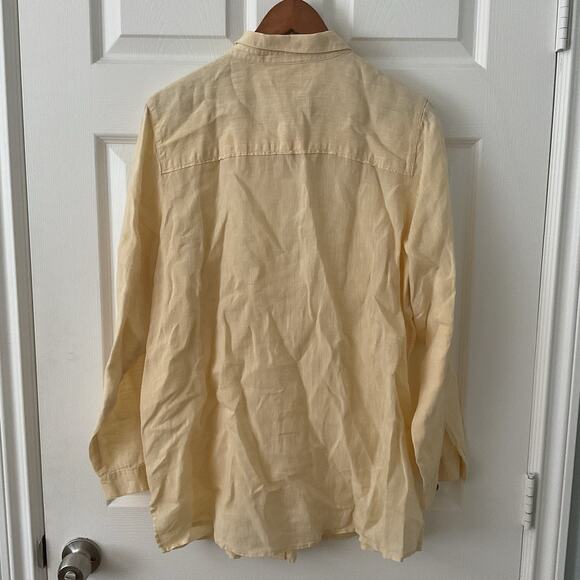J Jill Shirt Love Linen Women’s Large Button Down Butter Yellow Long Sleeve - Picture 3 of 3